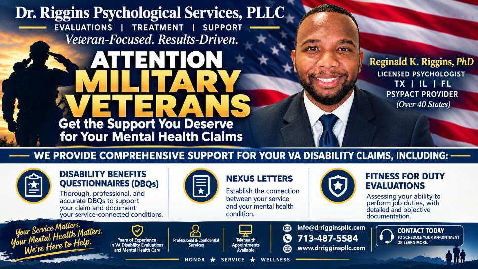 Dr. Riggins Psychological Services, PLLC — mental health evaluations and VA disability claim support
